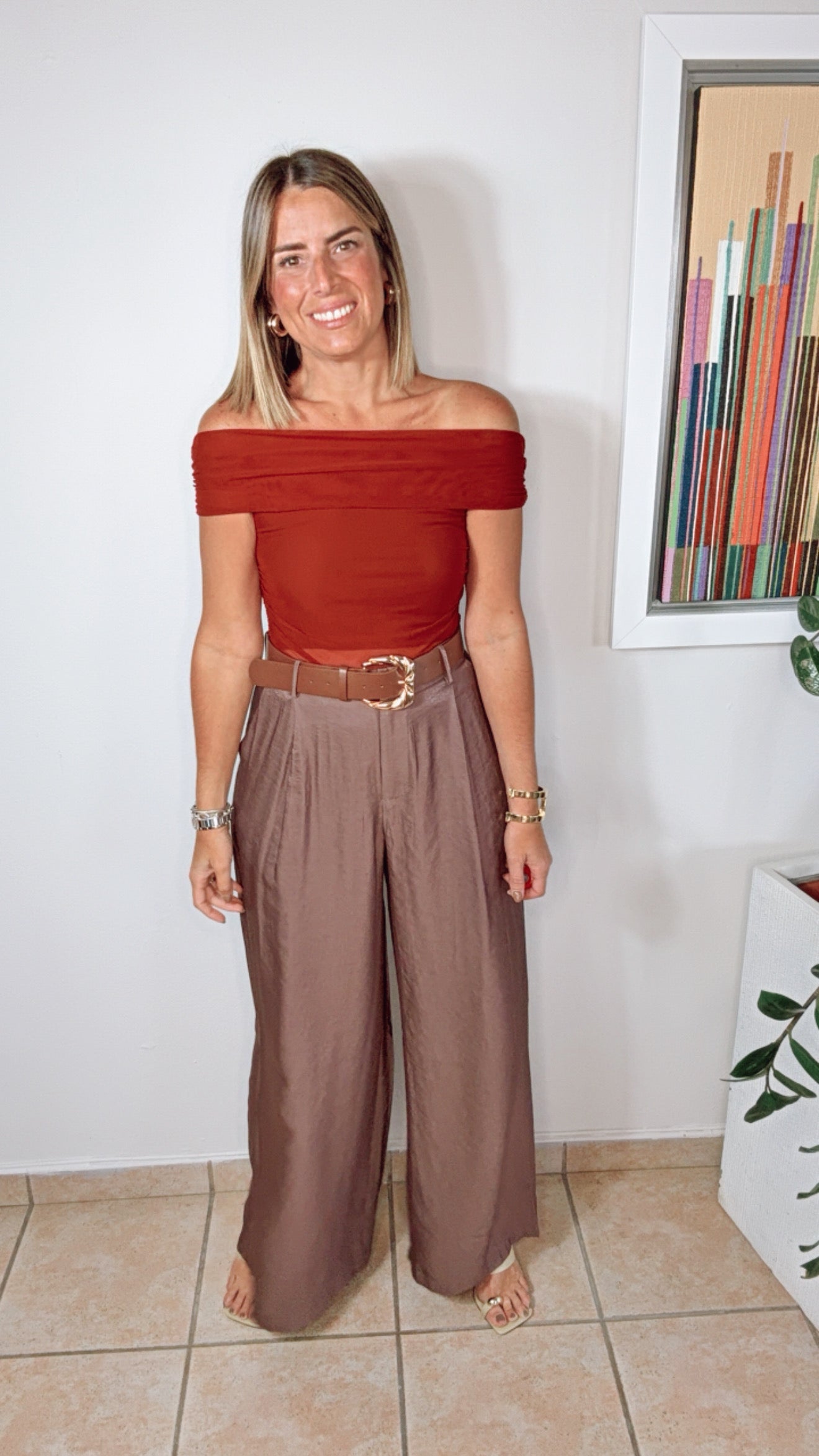 Ivonne Satin Brown Pants