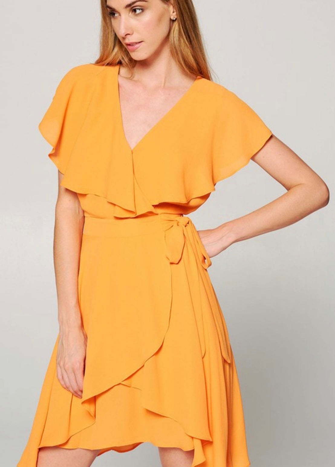 Cape back dipped hem mini clearance dress