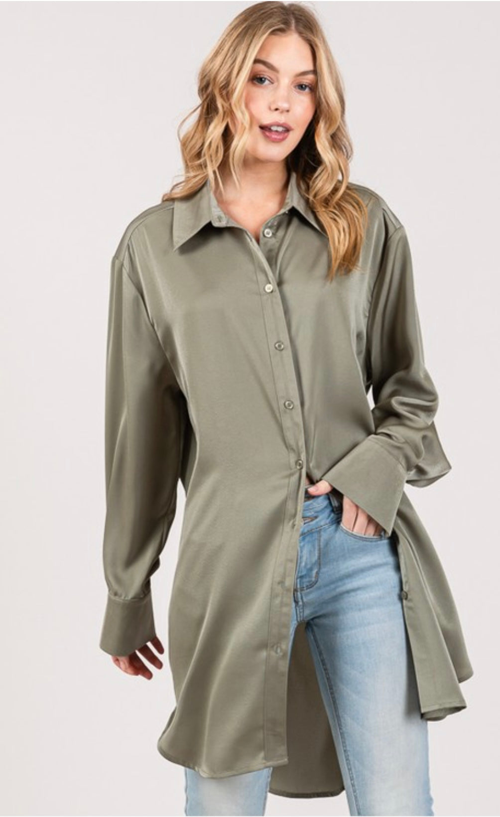 Allison Olive Satin Blouse