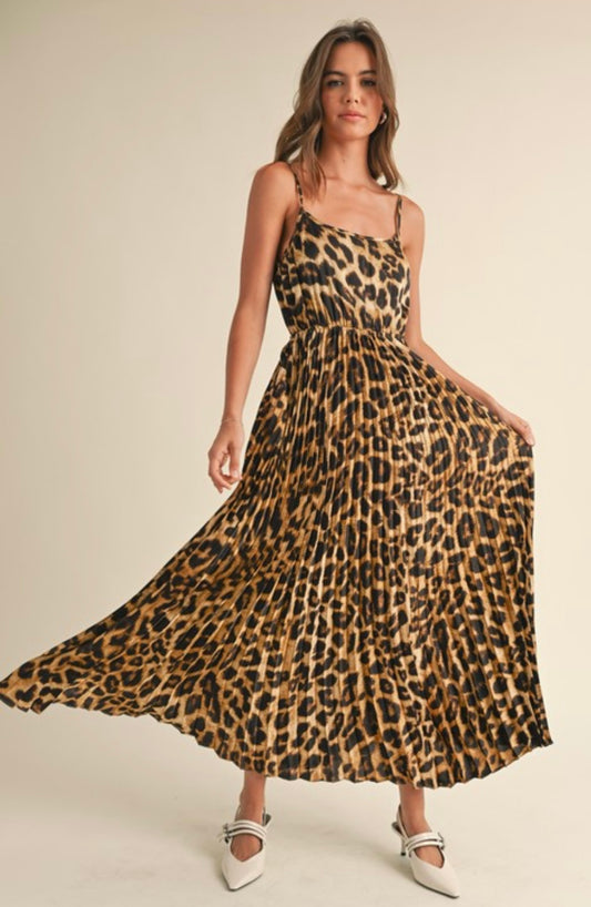 Katrina Leopard Pleated Dress