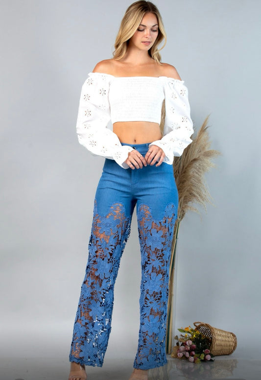 Denim Lace Pants