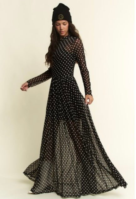 Roberta Polka Dot Mesh Maxi Dress