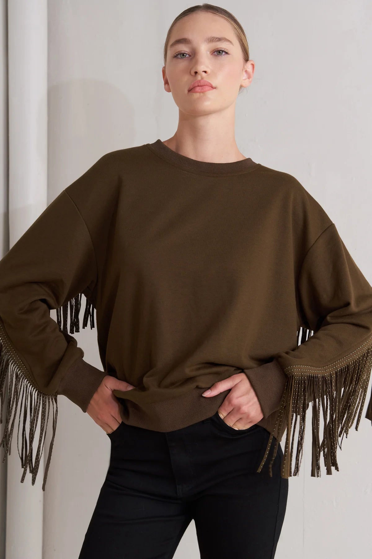 Tori Brown Fringe Sweater